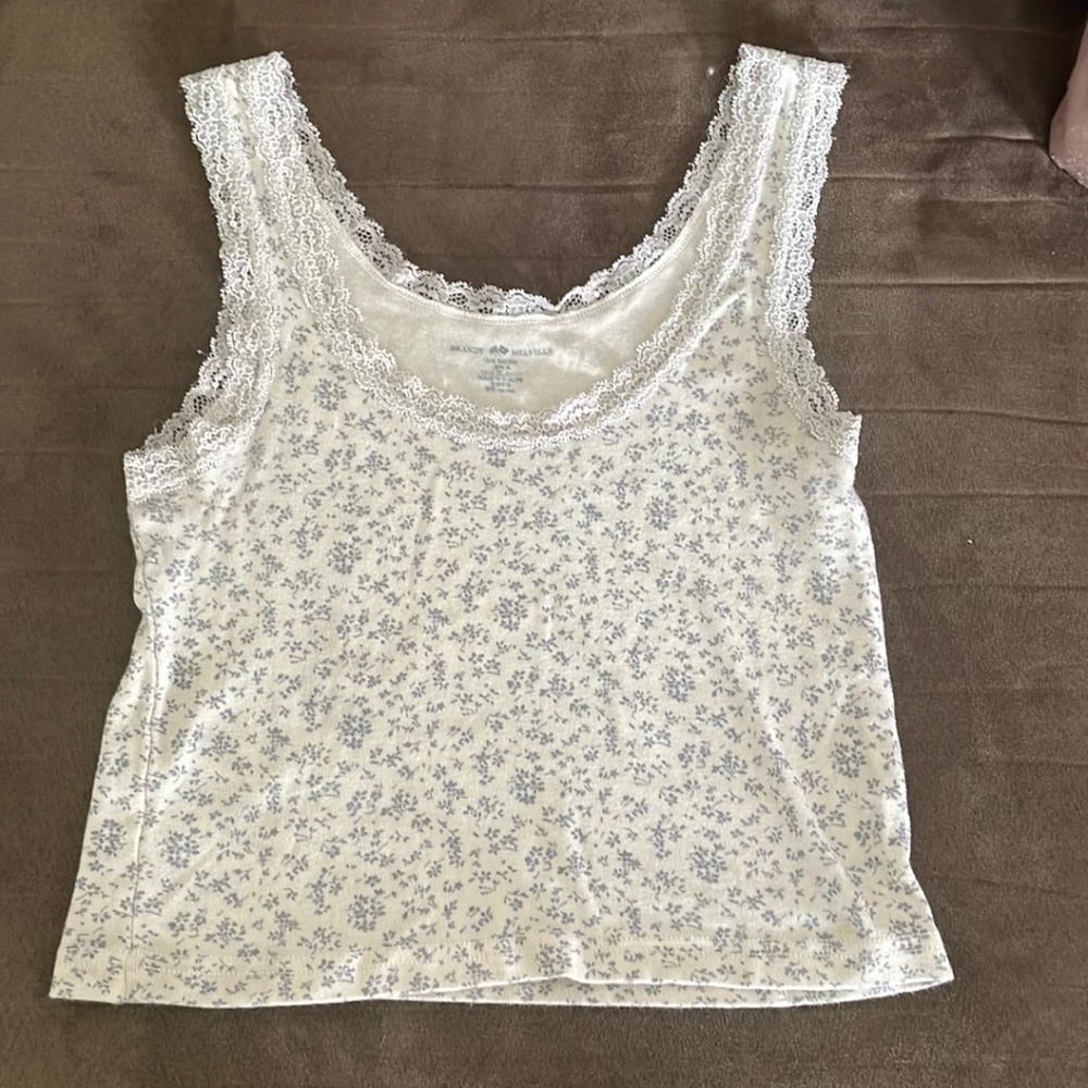 Brandy Melville white floral tank top
